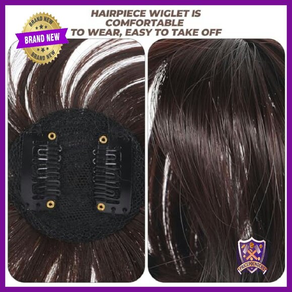 2-Piece Clip-In Hair Toppers for Thinning Hair, Invisible Human Hair - Picture 4 of 8